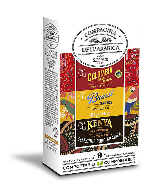 CORSINI 9 capsules Nespresso compatible Colombia + Brasil + Kenya collection