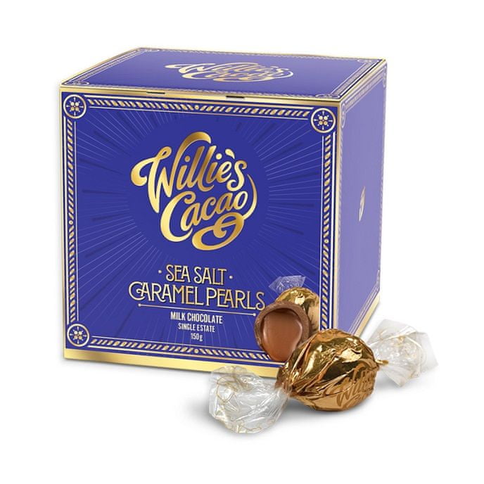 Willies Cacao Chocolate Caramel Pearls dairy with salted caramel, 150g