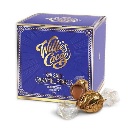 Willies Cacao Chocolate Caramel Pearls dairy with salted caramel, 150g