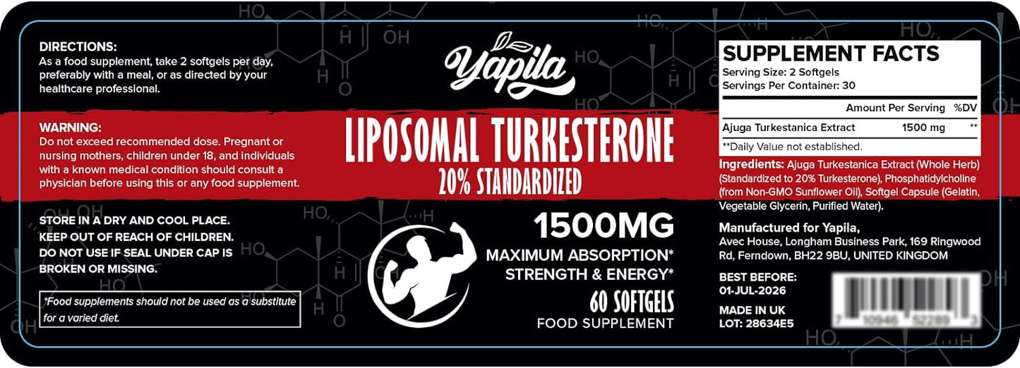 Liposomal Yapila Turkesterone 1500 mg - 120 softgels (pack of 2x60)