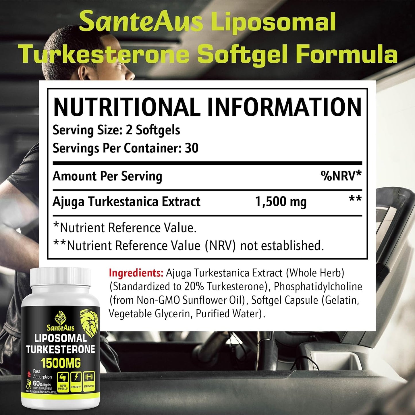 SanteAus Liposomal Turkesterone 1500 mg - 60 softgels