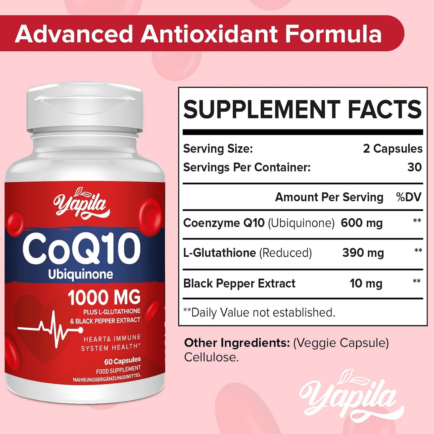 CoQ10 Ubiquinone with L-Glutathione 1000 mg - 60 capsules