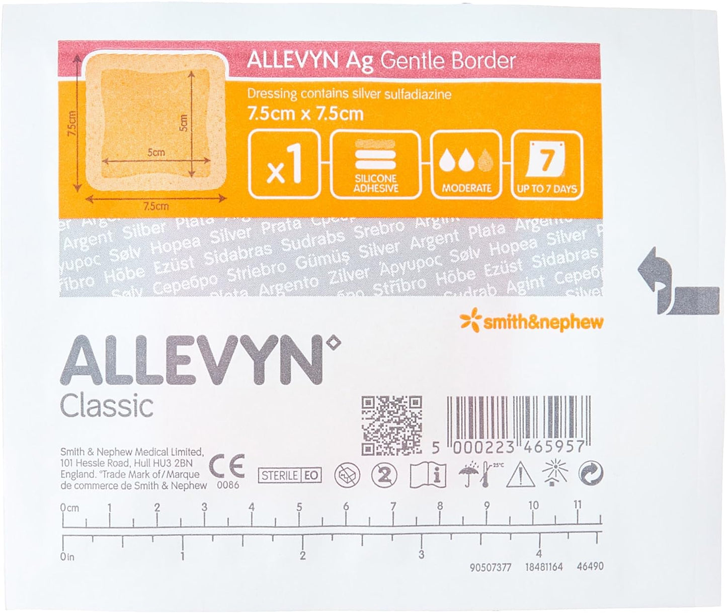 Allevyn Ag Gentle Border Wound Dressing 7.5cm x 7.5cm - 10 pcs